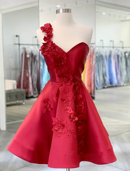 Elegant A-Line homecoming dress with one shoulder and appliques.