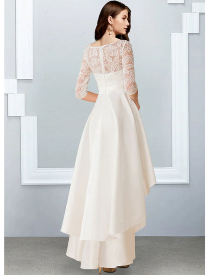Full length view of the A-line reception dress, showcasing the flowing chiffon fabric and ruffled skirt.