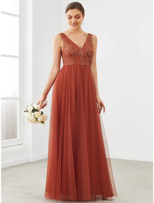 Elegant light blue A-line V-neck tulle prom dress with draping.