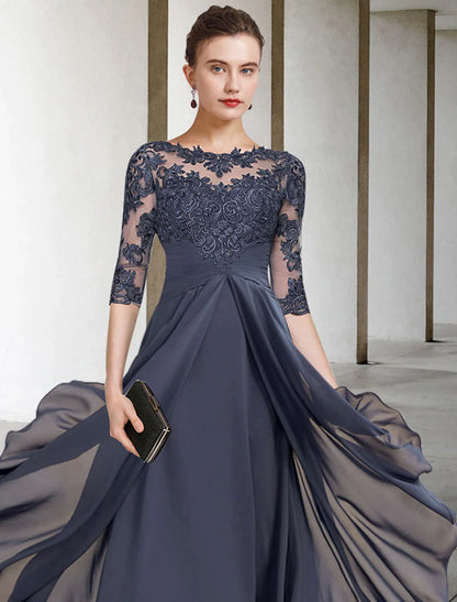 Side view of a plus size A-line high-low tea length dress, perfect for wedding guests.