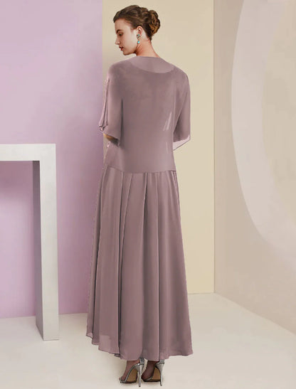 Mother of the bride dress shown with its coordinating wrap.