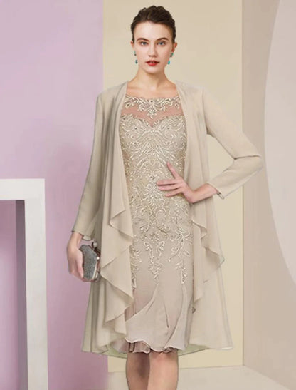 Back view of the two-piece formal dress, showcasing the delicate lace details and overall sophisticated style.