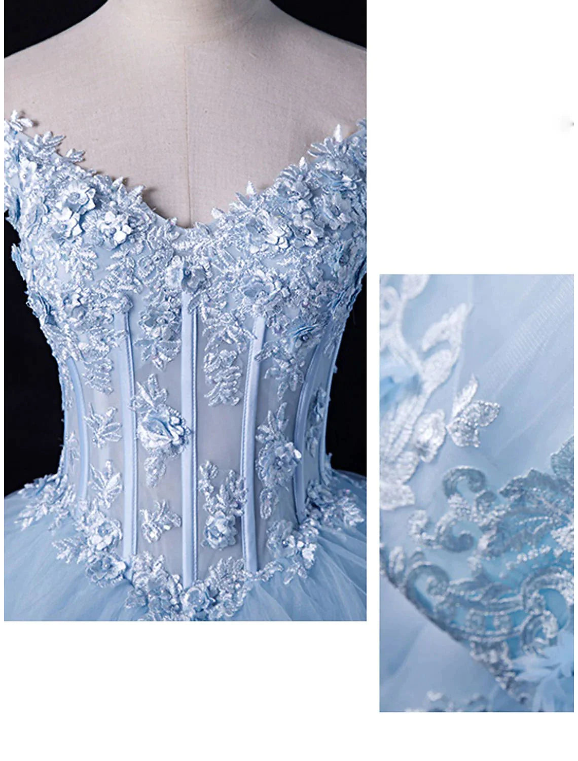 Backless white off-shoulder ball gown with pleats, back view.