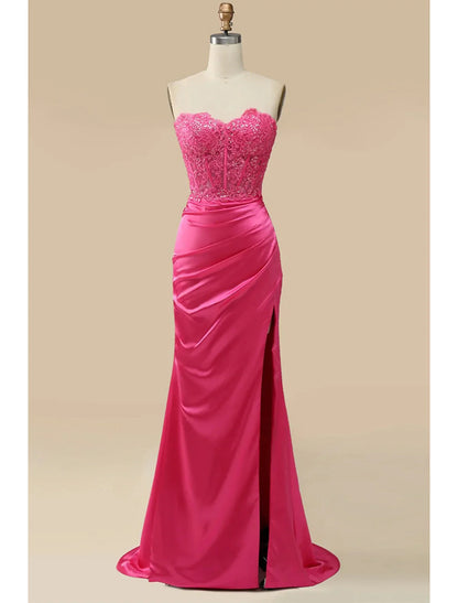 Vestidos de fiesta estilo sirena/trompeta, estilo imperio, formales, con cola larga/cortada, sin mangas, escote corazón, charmeuse con apliques