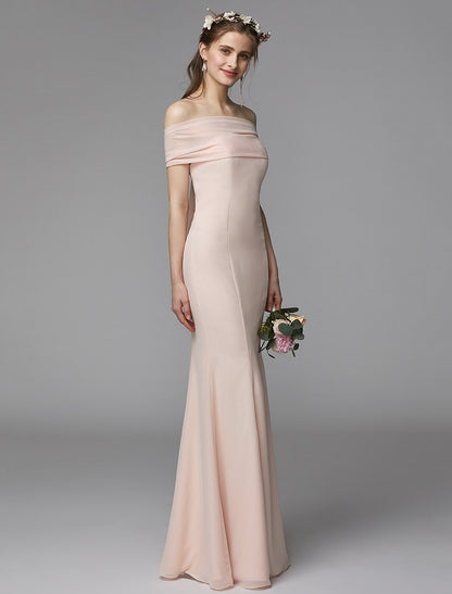 Vestido de dama de honor de corte sirena/trompeta, sin tirantes, sin mangas, espalda descubierta, largo hasta el suelo, de gasa, con faja/cinta/plisado