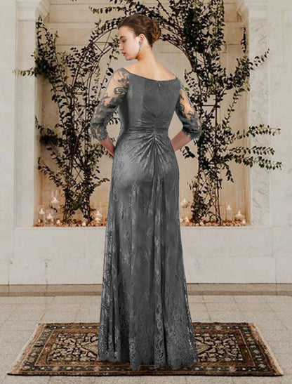 Suknia dla matki panny młodej w kształcie litery A, plus size, elegancka, z biżuterią, sięgająca do ziemi, z krótkim rękawem i falbankami, z kryształową broszką, z drapowaniem po bokach