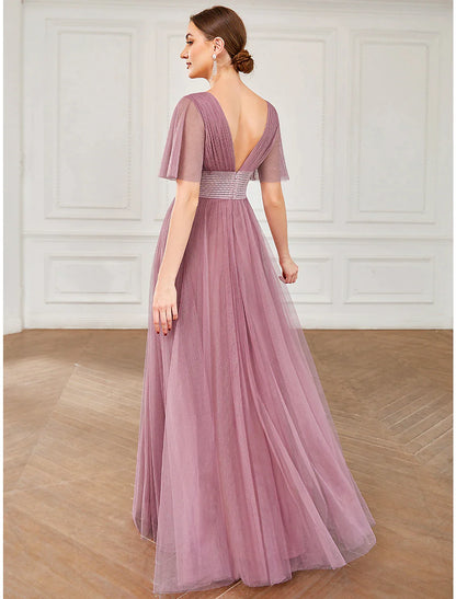 Vestido de dama de honor de corte A, sin mangas, con hombros descubiertos, elegante, largo hasta la rodilla, de satén con lazos y pliegues.