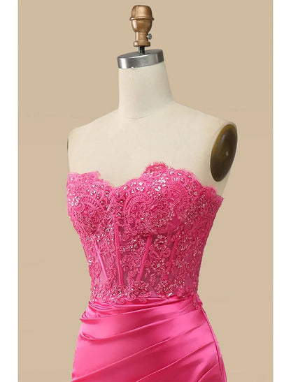 Vestidos de fiesta estilo sirena/trompeta, estilo imperio, formales, con cola larga/cortada, sin mangas, escote corazón, charmeuse con apliques