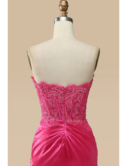 Vestidos de fiesta estilo sirena/trompeta, estilo imperio, formales, con cola larga/cortada, sin mangas, escote corazón, charmeuse con apliques