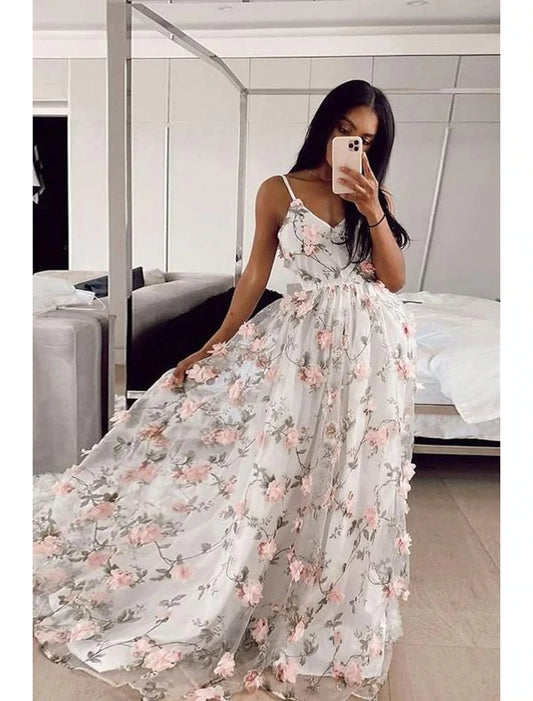 Vestido de fiesta de corte tubo/columna, floral, para quinceañeras, con cola larga/cortada, sin mangas, tirantes finos, encaje con pliegues y apliques