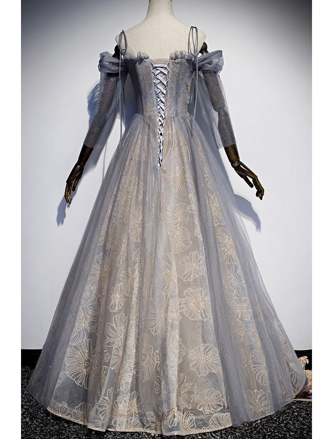 Vestidos de fiesta de corte A, brillantes, para invitadas de boda, largo hasta el suelo, mangas 3/4, tirantes finos, tul con bordado de lentejuelas