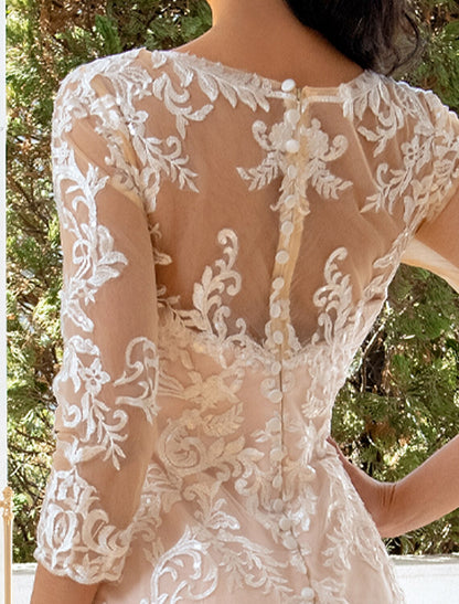 Vestidos de novia formales de compromiso, corte sirena/trompeta, escote corazón, manga larga, cola larga, encaje, apliques