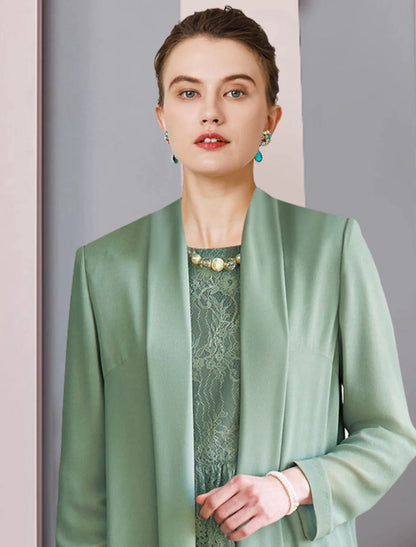 Dwuczęściowa sukienka typu tuba/kolumna dla matki panny młodej, formalna, na przyjęcie weselne, elegancka, z dekoltem w łódkę, z szyfonu i koronki, z rękawem 3/4, w jednolitym kolorze