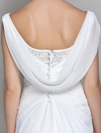 Vestido de madre de la novia de estilo tubo/columna, de inspiración vintage, cuello vuelto, largo hasta el suelo, de gasa, sin mangas, con botones y cristales entrecruzados.