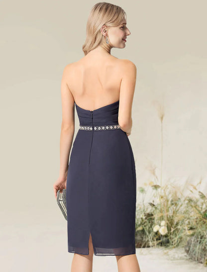 Vestido de cóctel con corte tubo/columna, convertible, para invitada de boda, largo hasta la rodilla, manga corta, sin tirantes, con encaje y apliques de encaje.