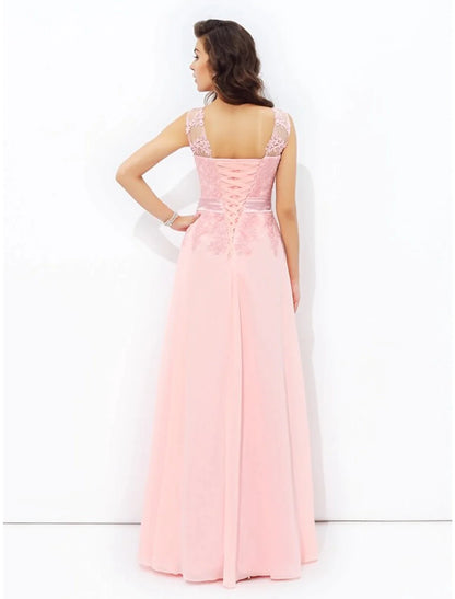 Vestidos de fiesta de corte A, brillantes y con brillo, formales, largos hasta el suelo, sin mangas, cuello joya, de gasa con apliques