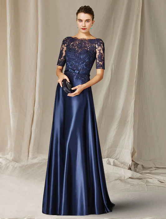Suknia dla matki panny młodej w kształcie litery A, plus size, elegancka, z dekoltem w kształcie łezki, sięgająca do ziemi, koronkowa, z krótkim rękawem i aplikacjami w kształcie kokardek