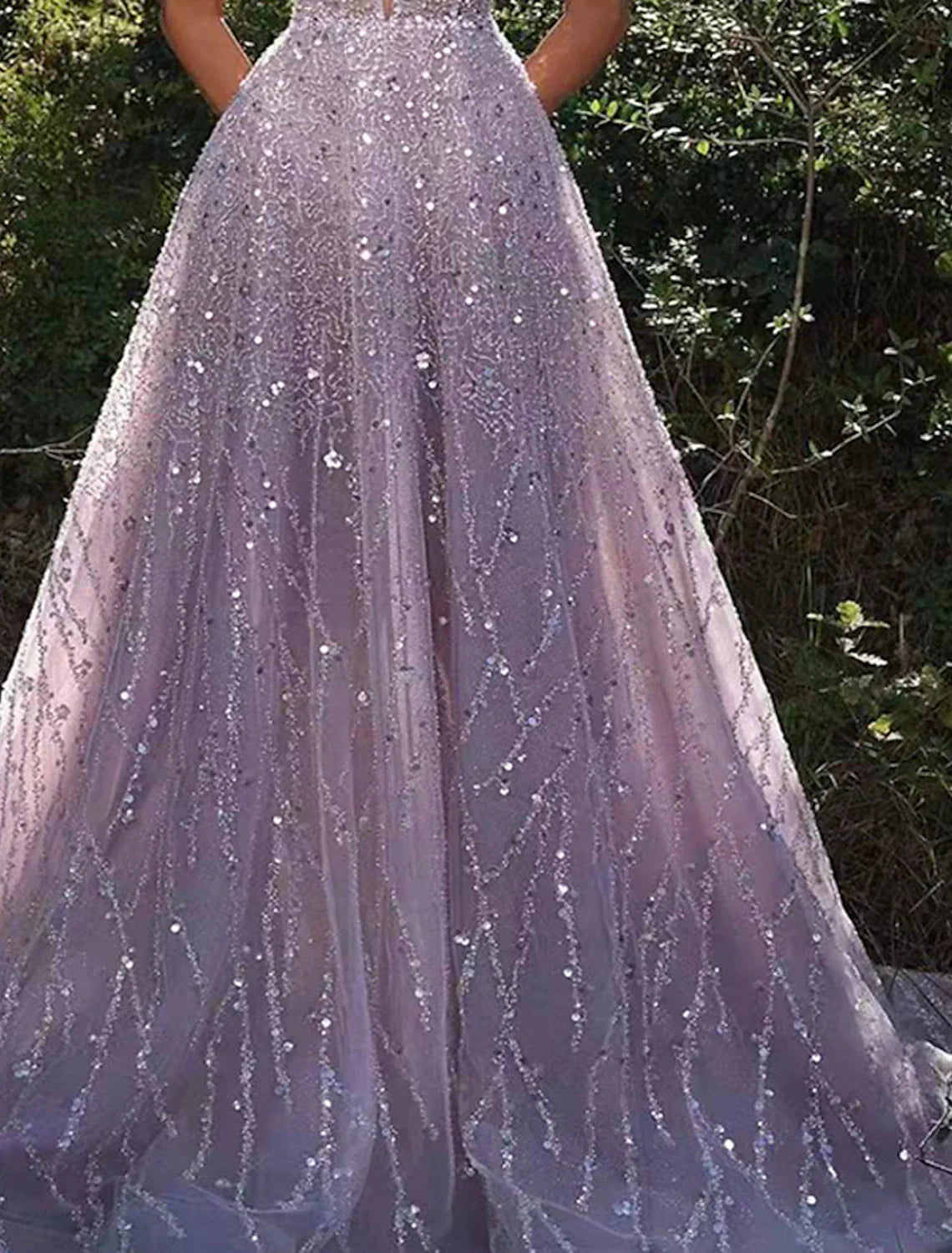 Vestidos de fiesta de corte A, brillantes y con brillo, formales, largos hasta el suelo, sin mangas, cuello en V, con lentejuelas y espalda descubierta.