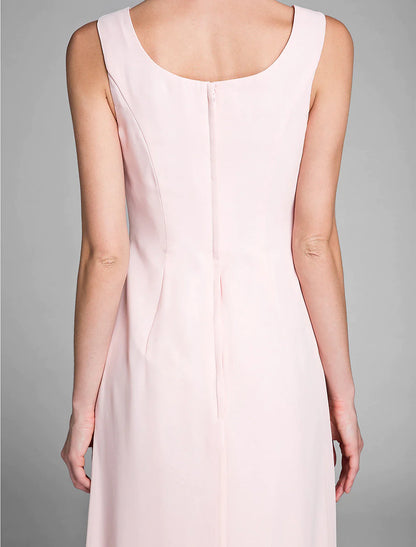 Vestido de sirena/trompeta para madre de la novia, convertible, escote redondo, largo hasta el suelo, gasa, manga larga, cruzado, incluido con faja/cinta