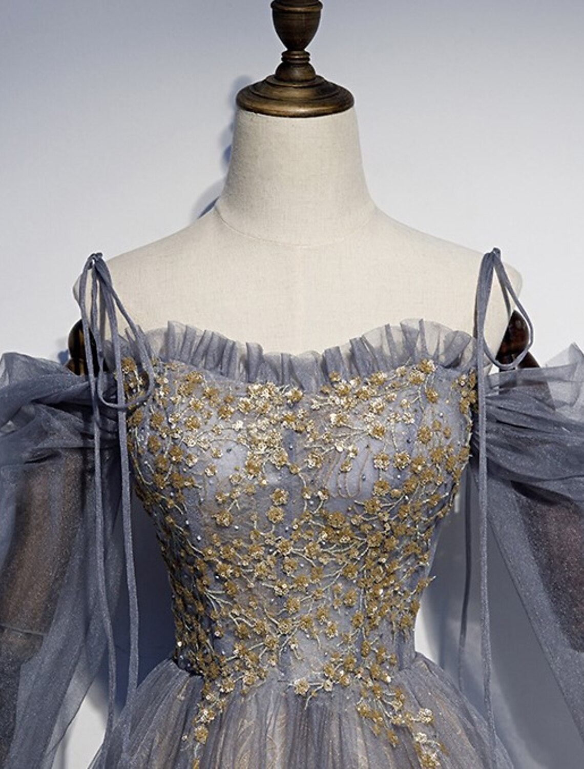 Vestidos de fiesta de corte A, brillantes, para invitadas de boda, largo hasta el suelo, mangas 3/4, tirantes finos, tul con bordado de lentejuelas