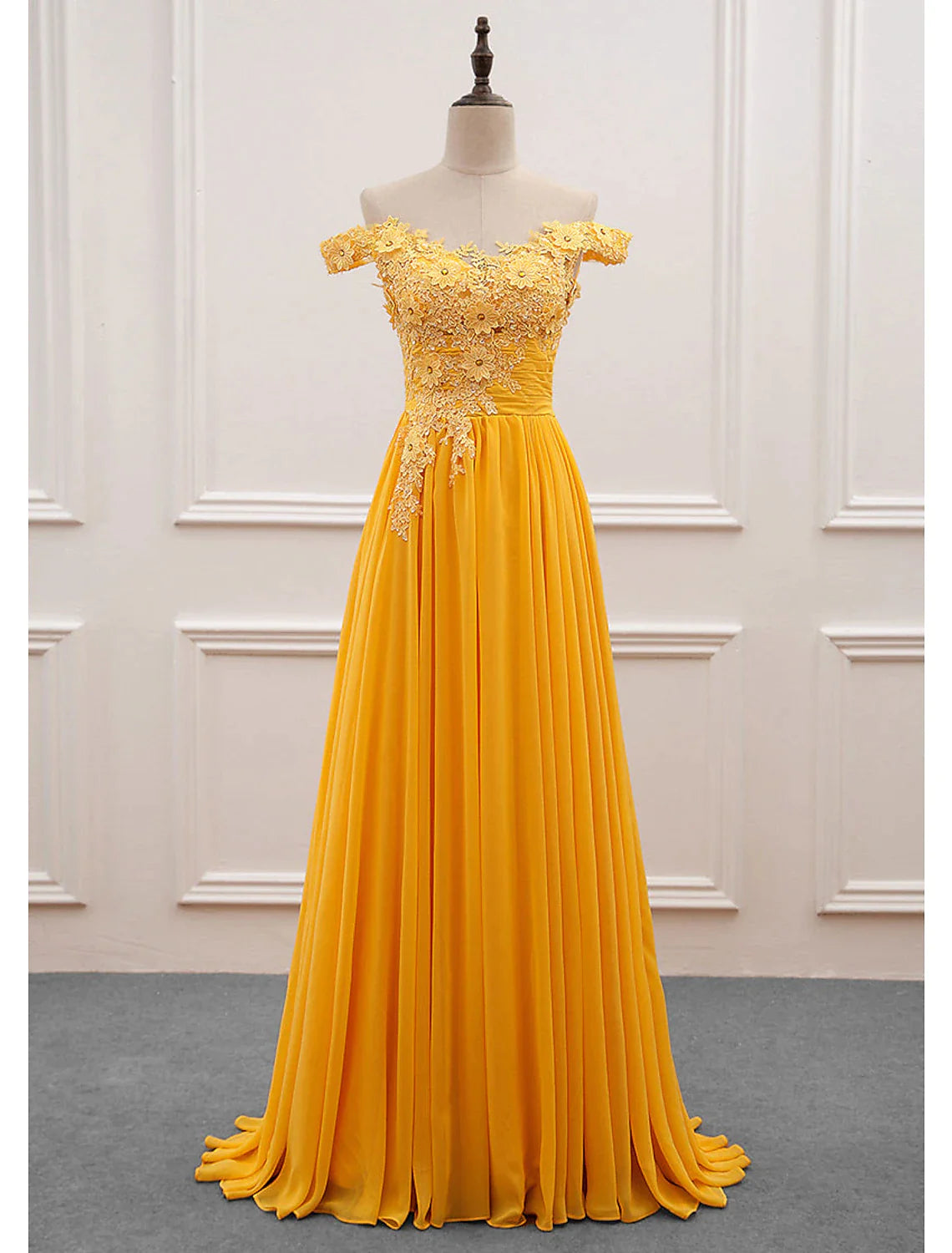 Vestido de novia de corte A, para invitada de boda, floral, para graduación, con cola larga, sin mangas, hombros descubiertos, de gasa con apliques