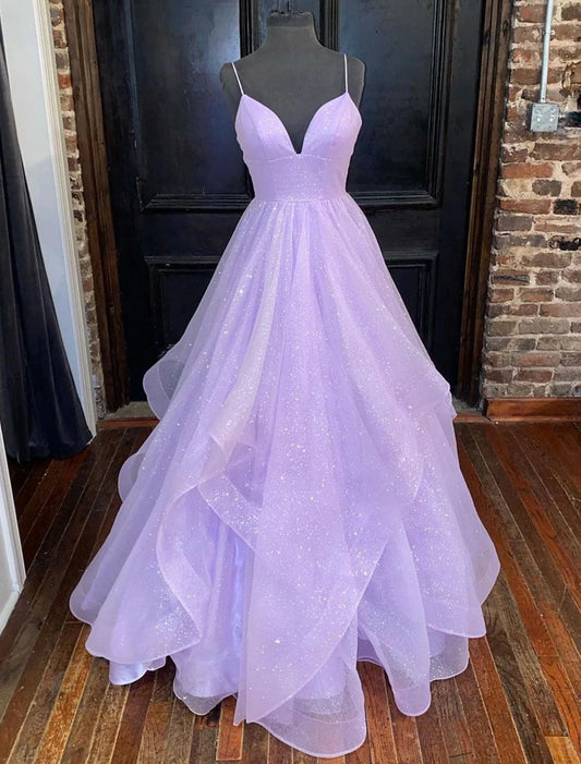 Vestido de fiesta de corte A, vestido de fiesta brillante y resplandeciente, vestido formal hasta el suelo, sin mangas, escote corazón, tul, sin espalda, con pliegues y volantes