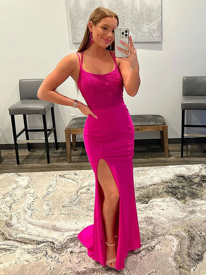 Vestidos de jersey con tirantes finos, sin mangas y con cola larga