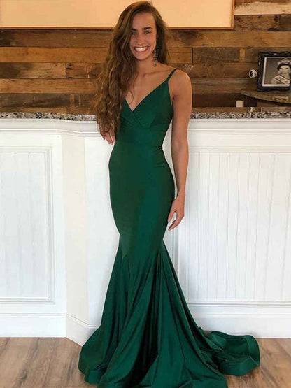 Vestidos de jersey con volantes, escote en V, sin mangas y cola larga