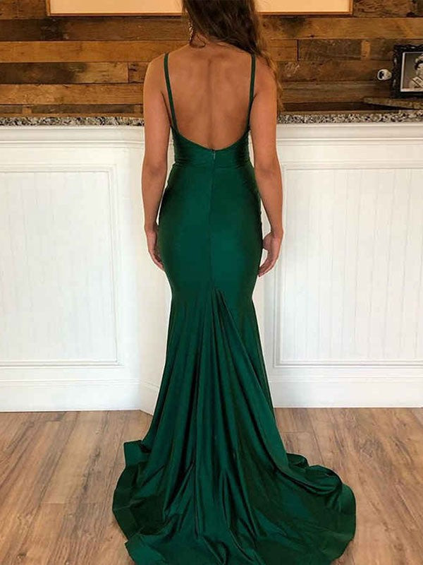 Vestidos de jersey con volantes, escote en V, sin mangas y cola larga