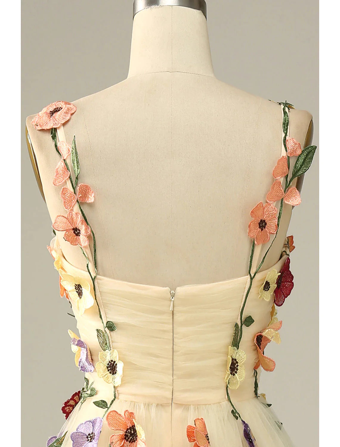 Vestido de novia de corte A, para invitada, floral, para fiesta, largo hasta el suelo, sin mangas, con tirantes finos, de tul y apliques