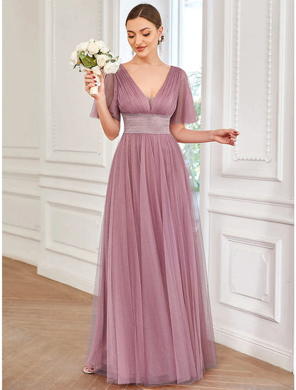Vestido de dama de honor de corte A, sin mangas, con hombros descubiertos, elegante, largo hasta la rodilla, de satén con lazos y pliegues.