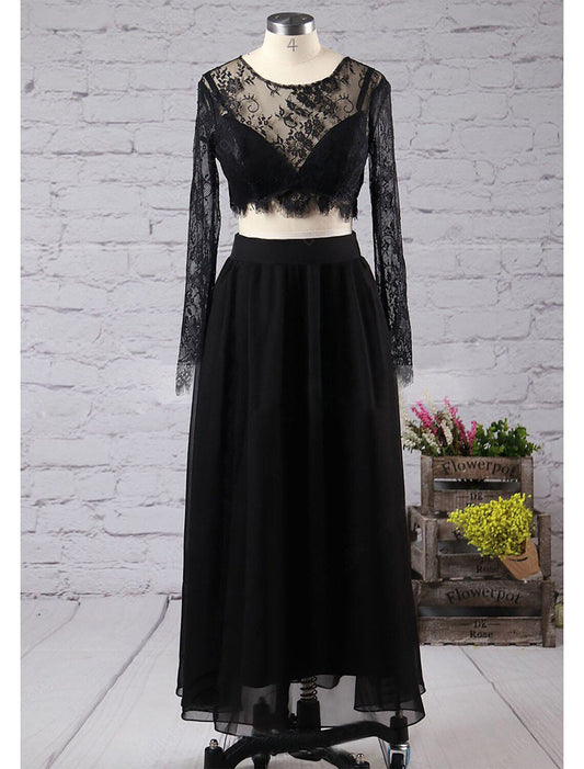 Suknie wieczorowe dwuczęściowe w kształcie litery A, z wysokim rozcięciem, formalne, do ziemi, z długim rękawem, z dekoltem w serek i rozcięciem