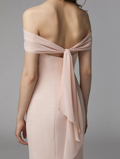 Vestido de dama de honor de corte sirena/trompeta, sin tirantes, sin mangas, espalda descubierta, largo hasta el suelo, de gasa, con faja/cinta/plisado
