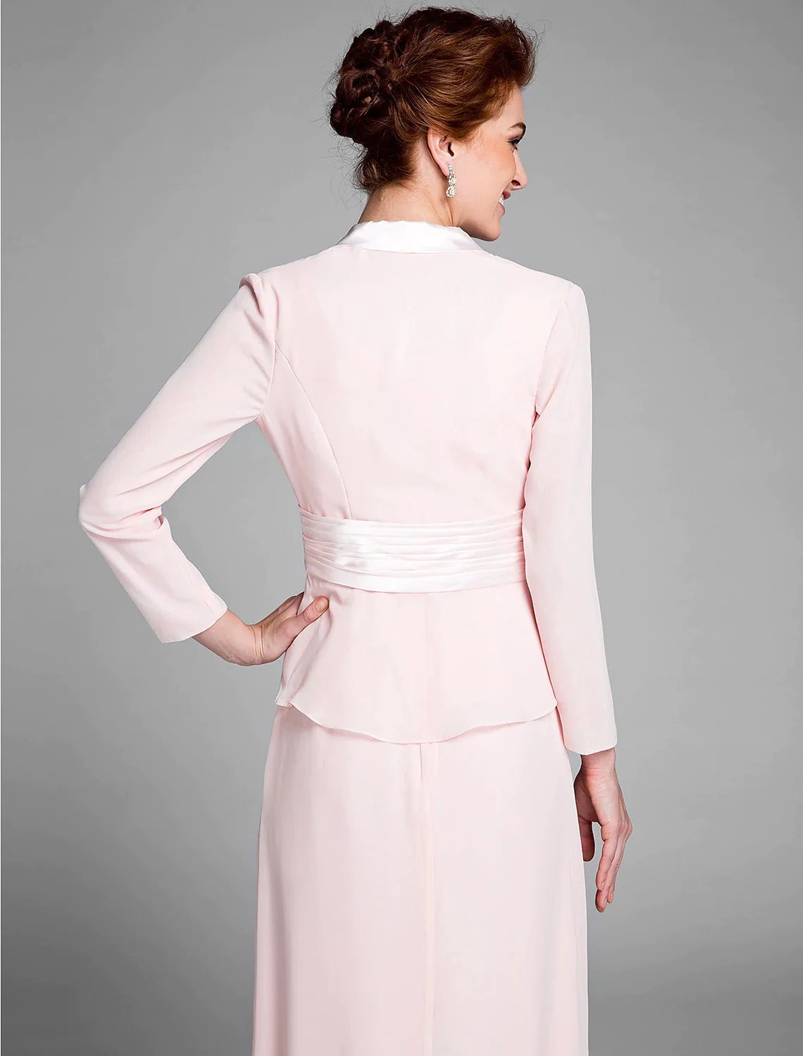 Vestido de sirena/trompeta para madre de la novia, convertible, escote redondo, largo hasta el suelo, gasa, manga larga, cruzado, incluido con faja/cinta